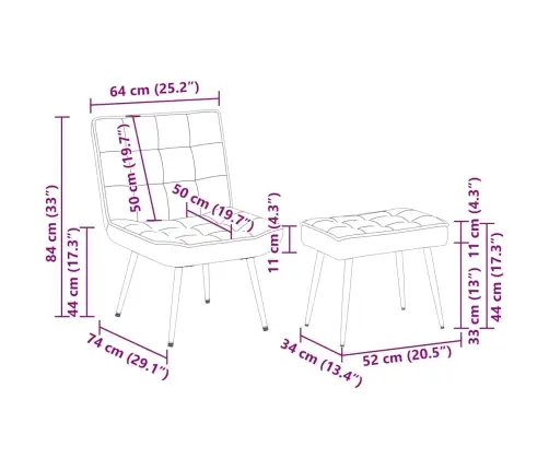Poilsio Kėdė Su Taburete, Geltonos Spalvos, Aksomas