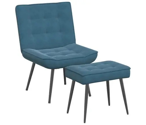 Poilsio Kėdė Su Taburete, Mėlynos Spalvos, Aksomas
