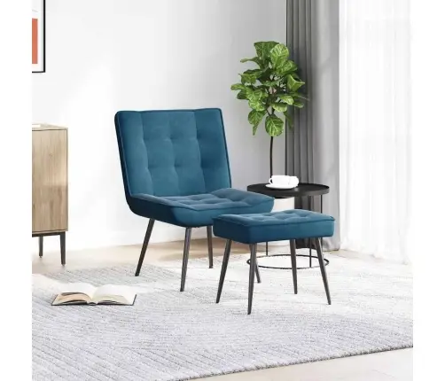 Poilsio Kėdė Su Taburete, Mėlynos Spalvos, Aksomas