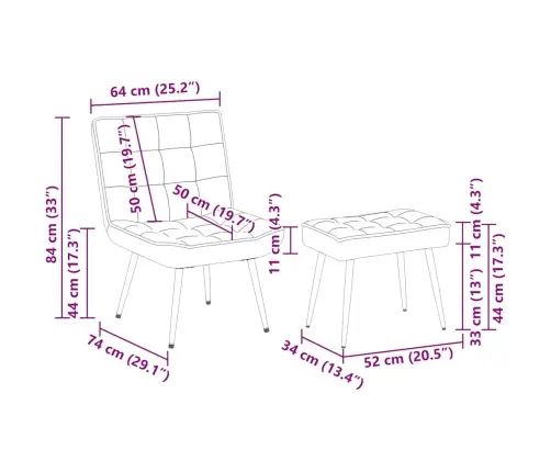 Poilsio Kėdė Su Taburete, Mėlynos Spalvos, Aksomas
