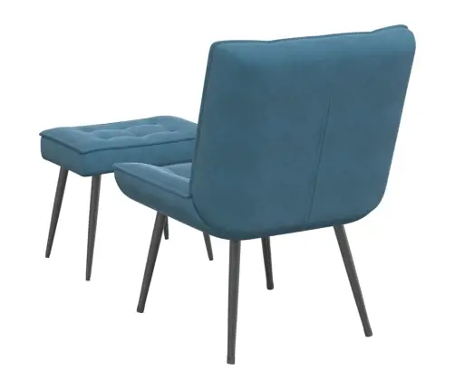 Poilsio Kėdė Su Taburete, Mėlynos Spalvos, Aksomas