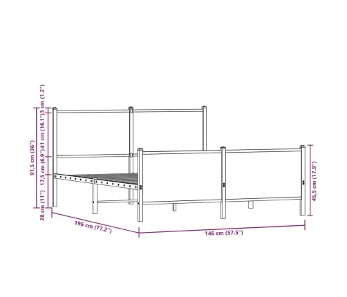 Metallist Voodiraam Ilma Madratsita Suitsutatud Tamm 140X190 Cm
