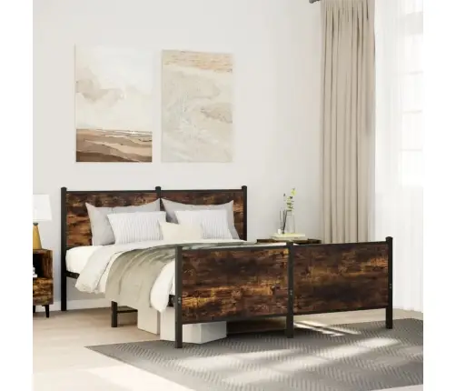 Metallist Voodiraam Ilma Madratsita Suitsutatud Tamm 140X190 Cm