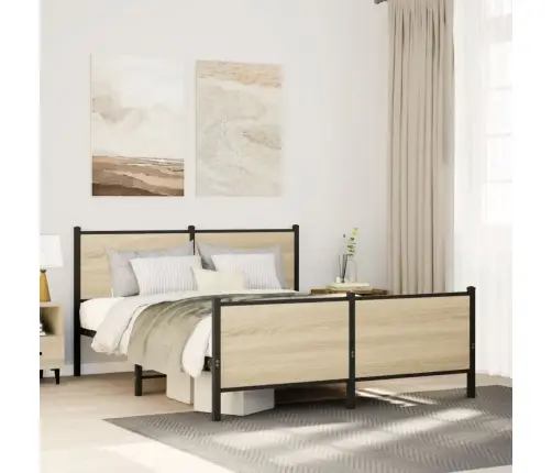 Gultas Rāmis Bez Matrača, Metāls, Ozolkoka, 140X190 Cm Vidaxl