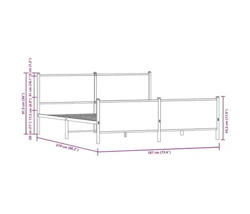 Gultas Rāmis Bez Matrača, Metāls, 183X213Cm, Ozolkoka Imitācija Vidaxl