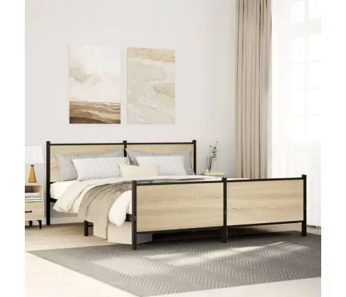 Gultas Rāmis Bez Matrača, Metāls, 200X200Cm, Ozolkoka Imitācija Vidaxl