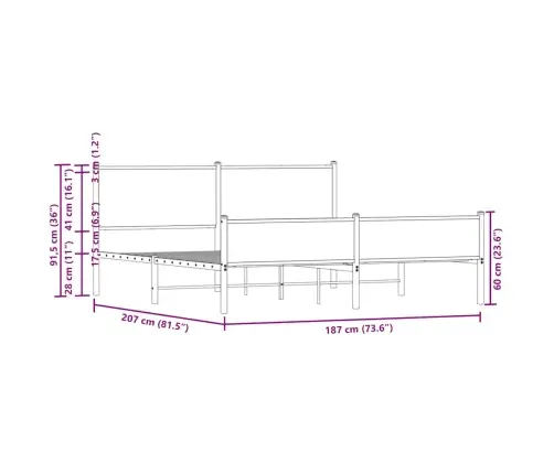 Metallist Voodiraam Ilma Madratsita Suitsutatud Tamm 180X200 Cm
