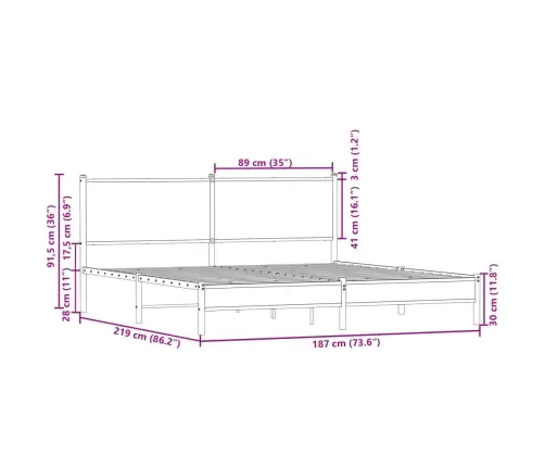 Gultas Rāmis Bez Matrača, Metāls, 183X213Cm, Ozolkoka Imitācija Vidaxl