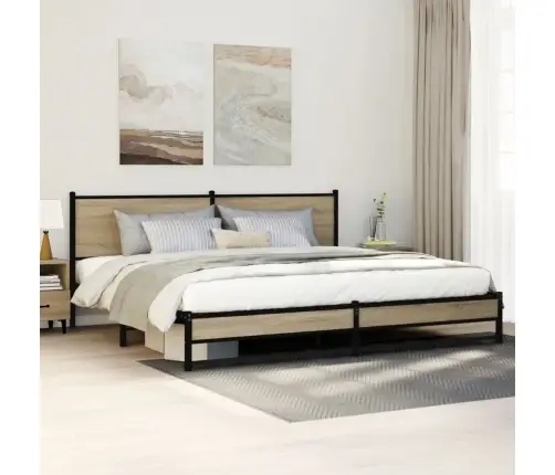 Gultas Rāmis Bez Matrača, Metāls, 200X200Cm, Ozolkoka Imitācija Vidaxl