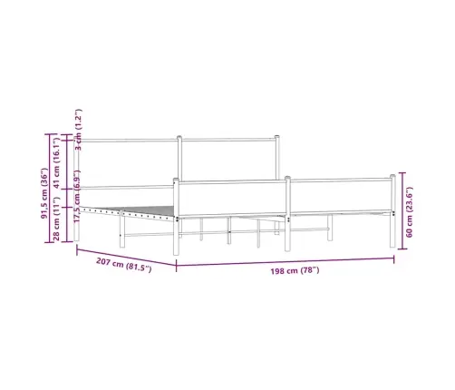 Metallist Voodiraam Ilma Madratsita Pruun Tamm 193X203 Cm
