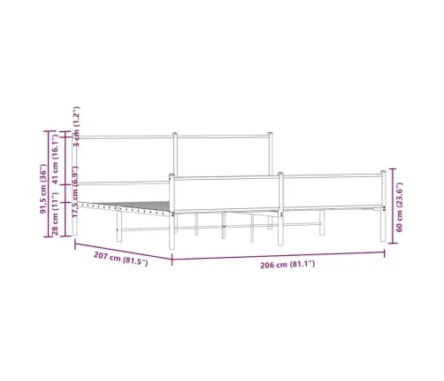 Metallist Voodiraam Ilma Madratsita Pruun Tamm 200X200 Cm