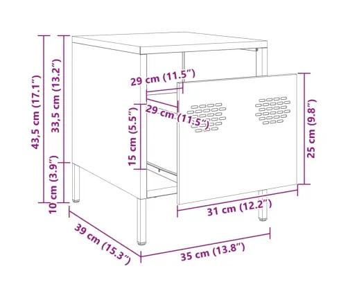Naktsskapītis, Rozā, 35X39X43,5 Cm, Tērauds Vidaxl