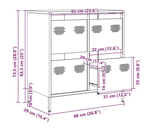 Kumode, Rozā, 68X39X73,5 Cm, Auksti Velmēts Tērauds Vidaxl