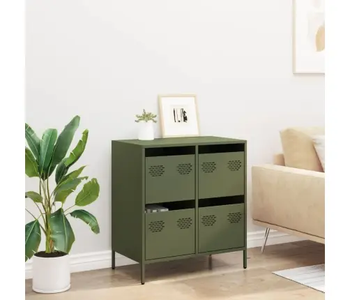 Kumode, Olīvu Zaļa, 68X39X73,5 Cm, Auksti Velmēts Tērauds Vidaxl