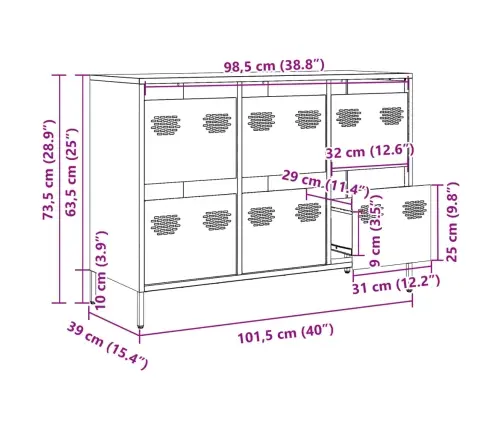 Puhvetkapp Sinepikollane 101,5X39X73,5 Cm Külmvaltsitud Teras