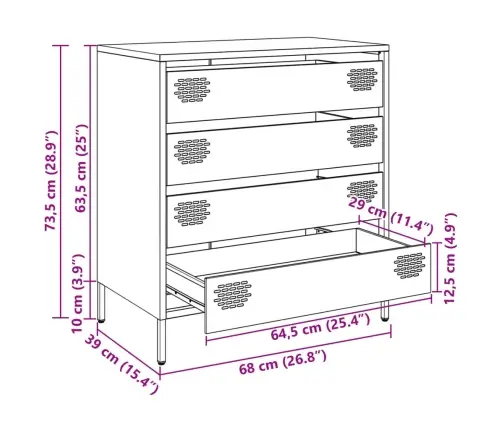 Kumode, Melna, 68X39X73,5 Cm, Auksti Velmēts Tērauds Vidaxl