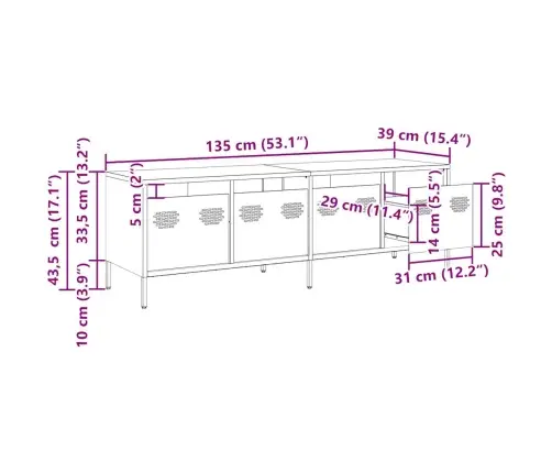 Tv Skapītis, Dzeltens, 135X39X43,5 Cm, Auksti Velmēts Tērauds Vidaxl