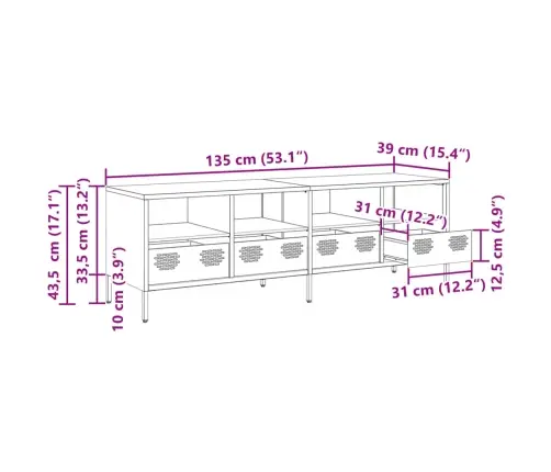 Tv Skapītis, Melns, 135X39X43,5 Cm, Auksti Velmēts Tērauds Vidaxl