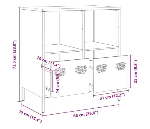 Kumode, Melna, 68X39X73,5 Cm, Auksti Velmēts Tērauds Vidaxl