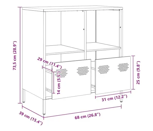 Kumode, Rozā, 68X39X73,5 Cm, Auksti Velmēts Tērauds Vidaxl