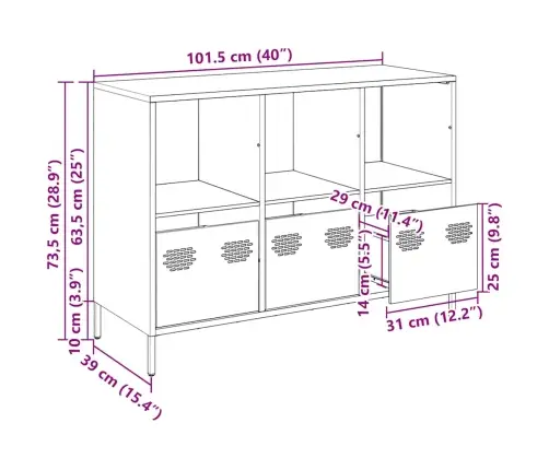Kumode, Rozā, 101,5X39X73,5 Cm, Auksti Velmēts Tērauds Vidaxl
