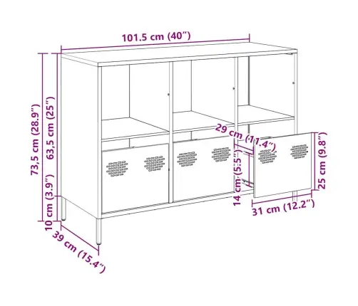 Kumode Sinepju Dzeltena 101,5X39X73,5 Cm Auksti Velmēts Tērauds Vidaxl