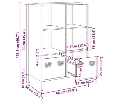 Augstais Skapītis, Pelēks, 68X39X103,5 Cm, Tērauds Vidaxl