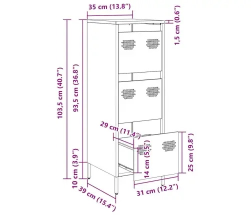 Augstais Skapītis, Olīvu Zaļš, 39X35X103,5 Cm, Tērauds Vidaxl