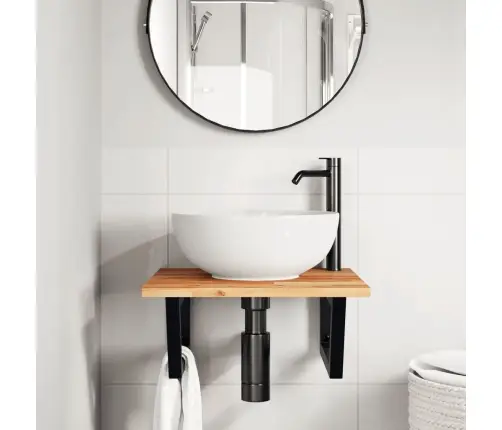 Izlietnes Plaukts, Stiprināms Pie Sienas, Tērauds, Akācija Vidaxl