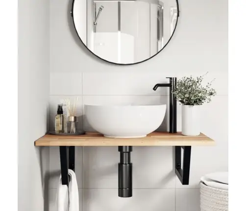 Izlietnes Plaukts, Stiprināms Pie Sienas, Tērauds, Akācija Vidaxl