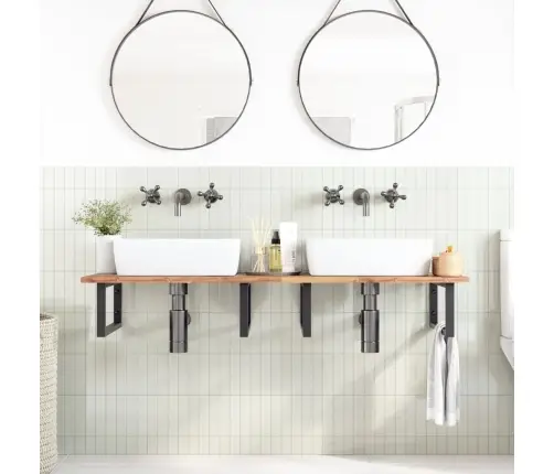 Izlietnes Plaukts, Stiprināms Pie Sienas, Tērauds, Akācija Vidaxl