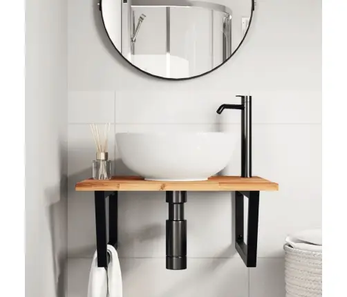 Izlietnes Plaukts, Stiprināms Pie Sienas, Tērauds, Akācija Vidaxl