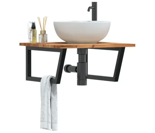 Izlietnes Plaukts, Stiprināms Pie Sienas, Tērauds, Akācija Vidaxl