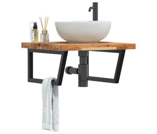 Izlietnes Plaukts, Stiprināms Pie Sienas, Tērauds, Akācija Vidaxl