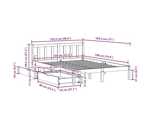 Gulta Bez Matrača, 120X190 Cm, Priedes Masīvkoks Vidaxl