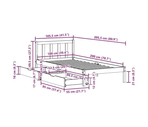 Lovos Rėmas Be Čiužinio, 100X200cm Pušies Medienos Masyvas