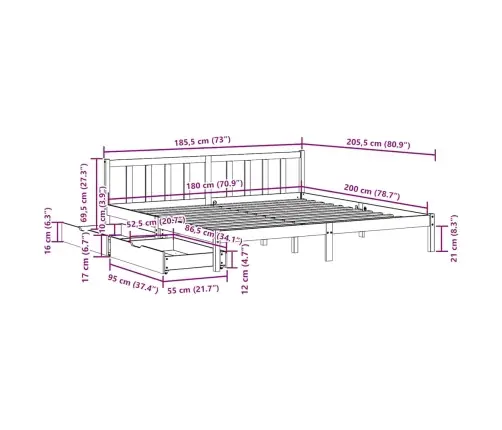 Gulta Bez Matrača, 180X200 Cm, Priedes Masīvkoks Vidaxl