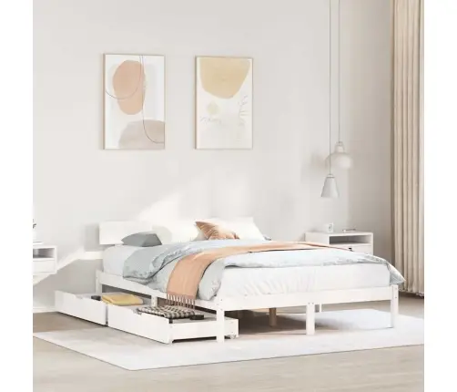 Gulta Bez Matrača, Balts, 135X190 Cm, Priedes Masīvkoks Vidaxl