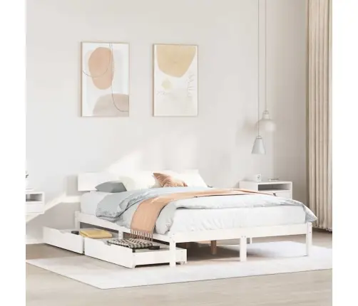 Gulta Bez Matrača, Balts, 160X200 Cm, Priedes Masīvkoks Vidaxl