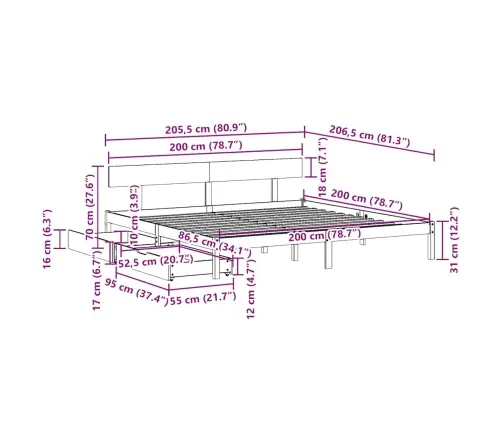 Gulta Bez Matrača, 200X200 Cm, Priedes Masīvkoks Vidaxl