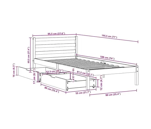 Gulta Bez Matrača, Balts, 90X190 Cm, Priedes Masīvkoks Vidaxl