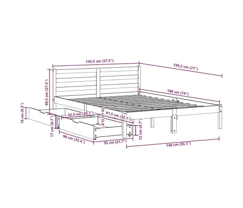 Lovos Rėmas Be Čiužinio, 140X190cm Pušis