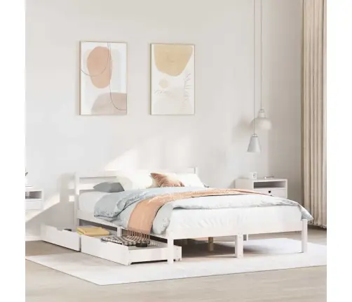 Gulta Bez Matrača, Balts, 140X200 Cm, Priedes Masīvkoks Vidaxl