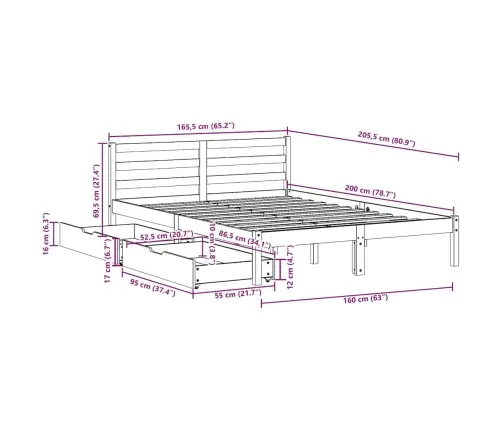 Gulta Bez Matrača, 160X200 Cm, Priedes Masīvkoks Vidaxl