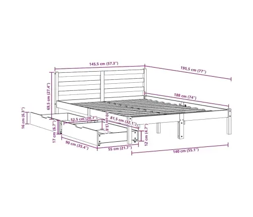 Lovos Rėmas Be Čiužinio, Vaško Ruda, 140X190cm Pušis