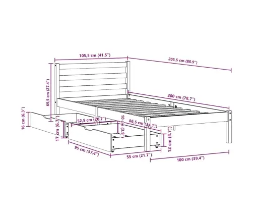 Lovos Rėmas Be Čiužinio, Vaško Ruda, 100X200cm Pušis