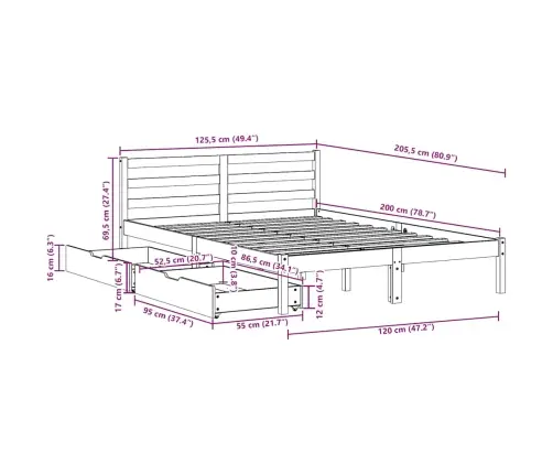 Lovos Rėmas Be Čiužinio, Vaško Ruda, 120X200cm Pušis