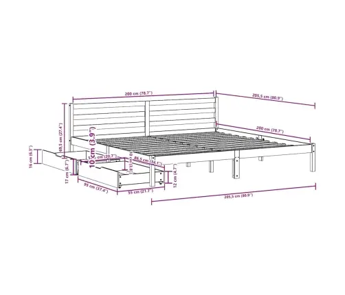 Gulta Bez Matrača, Vaska Brūnas, 200X200 Cm, Priedes Masīvkoks Vidaxl