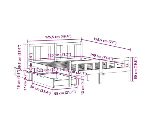 Lovos Rėmas Be Čiužinio, 120X190cm Pušies Masyvas