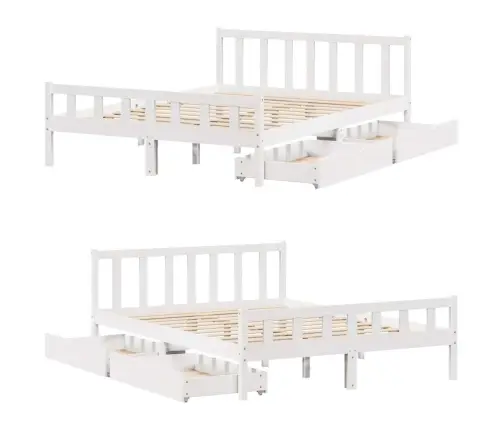 Gulta Bez Matrača, Balts, 150X200 Cm, Priedes Masīvkoks Vidaxl